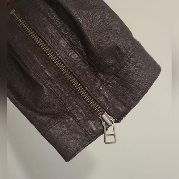 Calvin Klein Jeans genuine leather moto jacket, brown, women's large - Picture 3 of 8